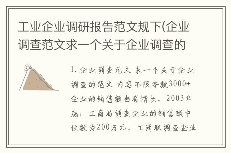 工业企业调研报告范文规下(企业调查范文求一个关于企业调查的范文内容不限字数3000+)