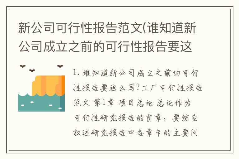 新公司可行性报告范文(谁知道新公司成立之前的可行性报告要这么写?)