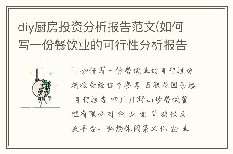 diy厨房投资分析报告范文(如何写一份餐饮业的可行性分析报告)