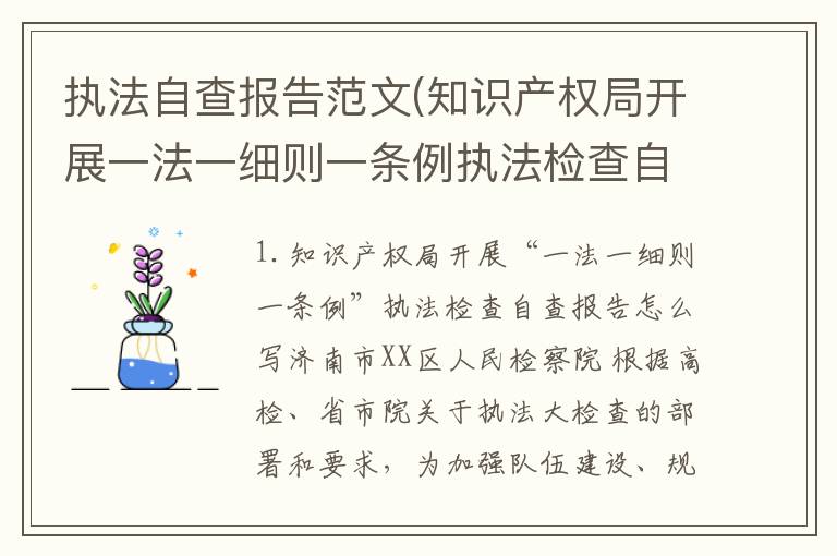 执法自查报告范文(知识产权局开展一法一细则一条例执法检查自查报告怎么写)