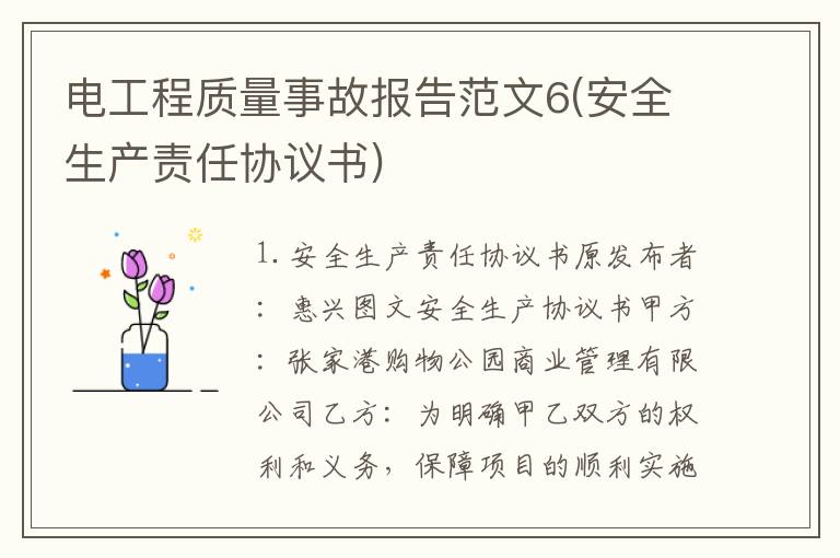 电工程质量事故报告范文6(安全生产责任协议书)