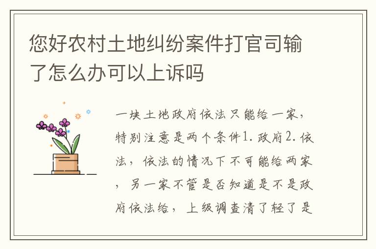 您好农村土地纠纷案件打官司输了怎么办可以上诉吗