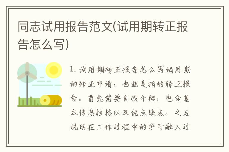 同志试用报告范文(试用期转正报告怎么写)