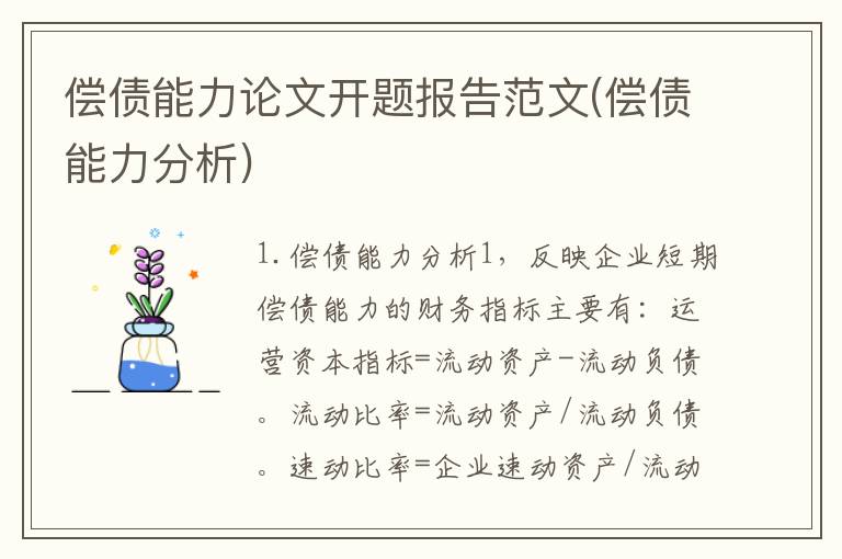 偿债能力论文开题报告范文(偿债能力分析)