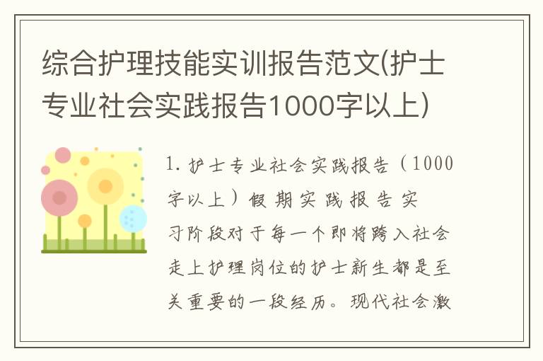 综合护理技能实训报告范文(护士专业社会实践报告1000字以上)