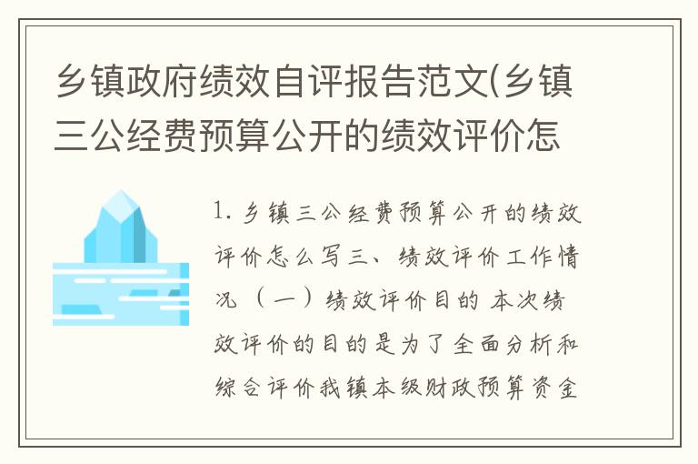 乡镇政府绩效自评报告范文(乡镇三公经费预算公开的绩效评价怎么写)