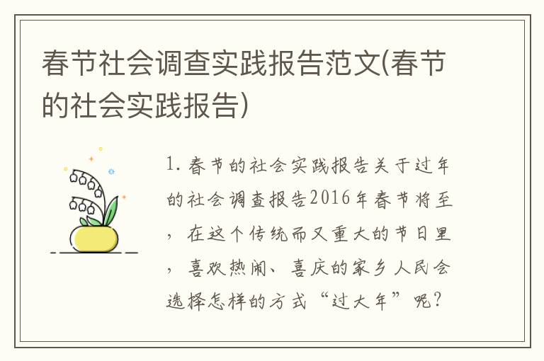 春节社会调查实践报告范文(春节的社会实践报告)