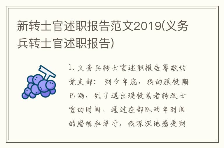 新转士官述职报告范文2019(义务兵转士官述职报告)