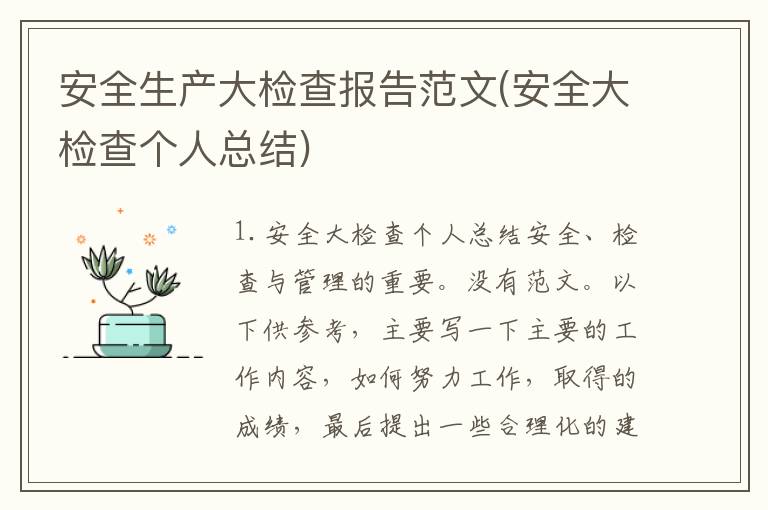 安全生产大检查报告范文(安全大检查个人总结)