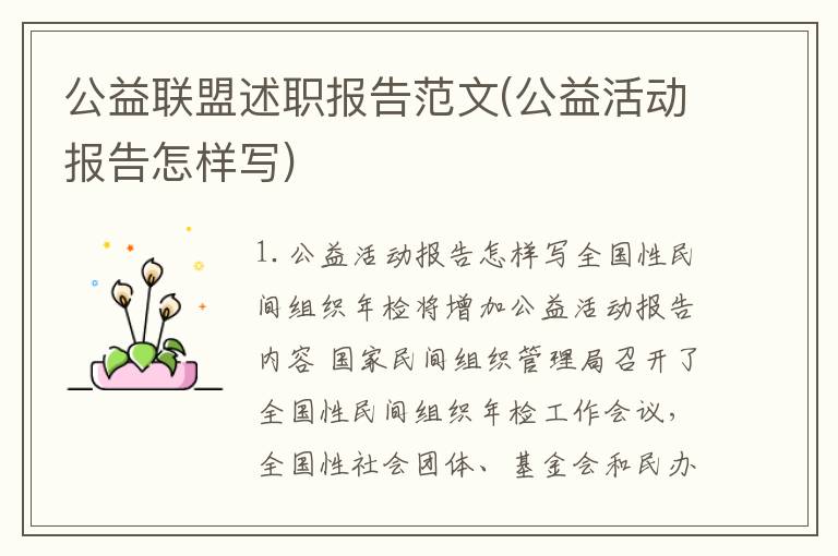 公益联盟述职报告范文(公益活动报告怎样写)