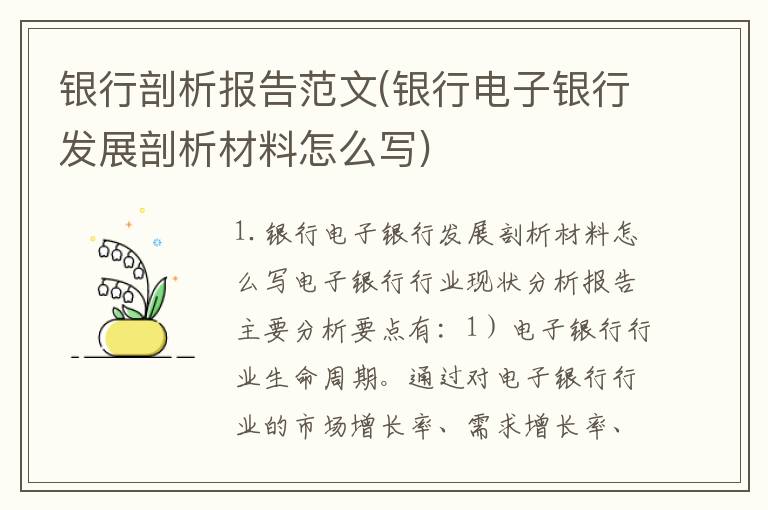 银行剖析报告范文(银行电子银行发展剖析材料怎么写)