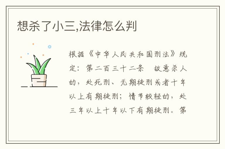 想杀了小三,法律怎么判