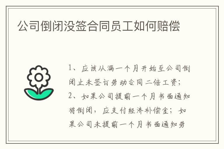 公司倒闭没签合同员工如何赔偿
