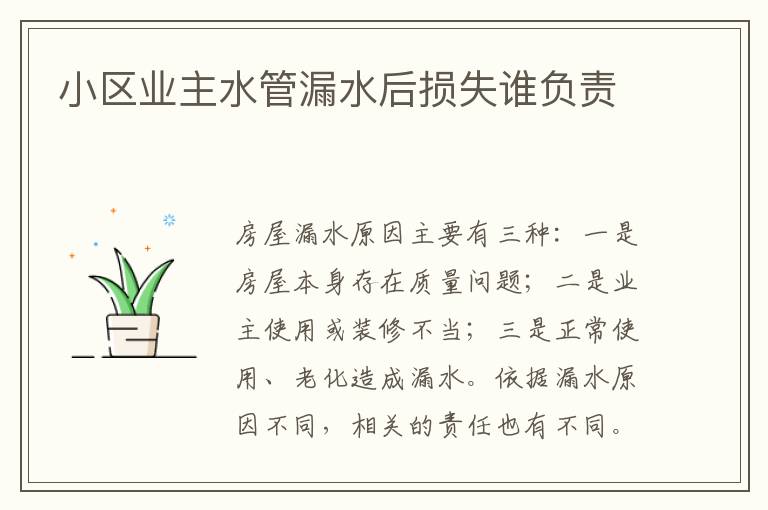 小区业主水管漏水后损失谁负责