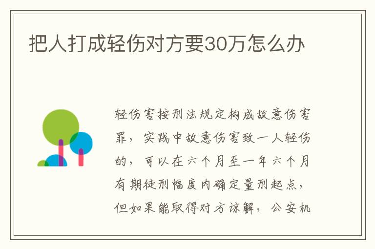 把人打成轻伤对方要30万怎么办