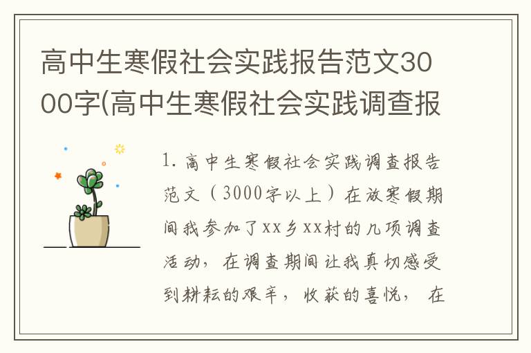 高中生寒假社会实践报告范文3000字(高中生寒假社会实践调查报告范文3000字以上)