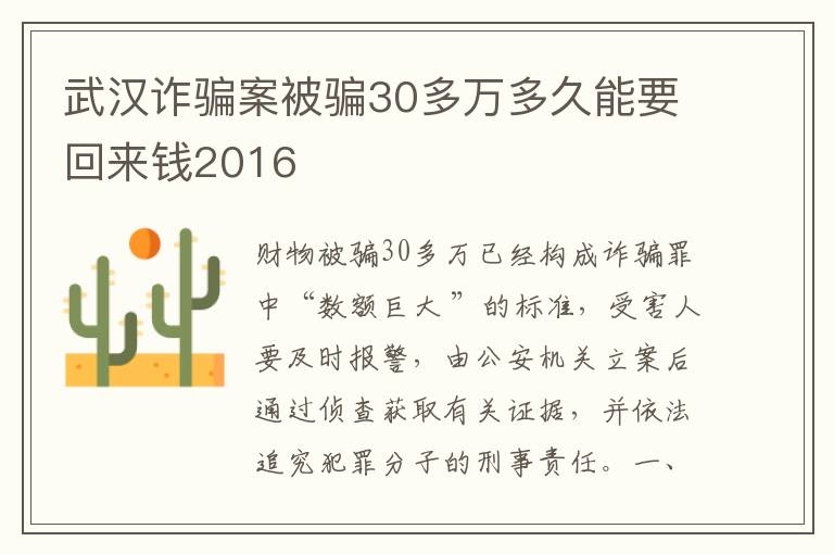 武汉诈骗案被骗30多万多久能要回来钱2016