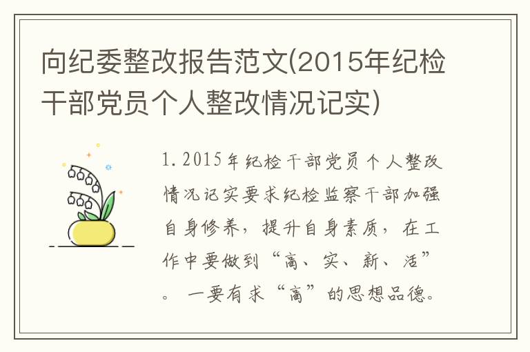 向纪委整改报告范文(2015年纪检干部党员个人整改情况记实)