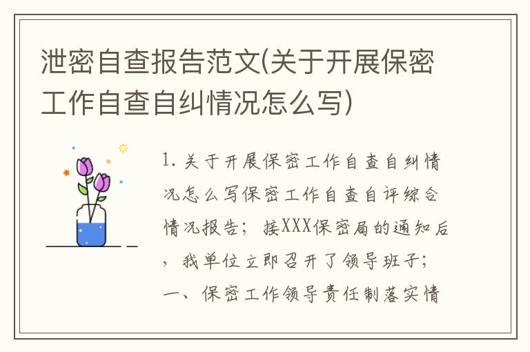 泄密自查报告范文(关于开展保密工作自查自纠情况怎么写)