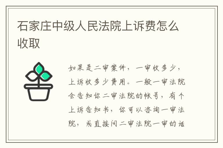 石家庄中级人民法院上诉费怎么收取