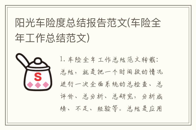 阳光车险度总结报告范文(车险全年工作总结范文)
