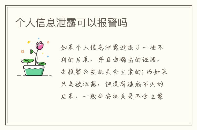 个人信息泄露可以报警吗