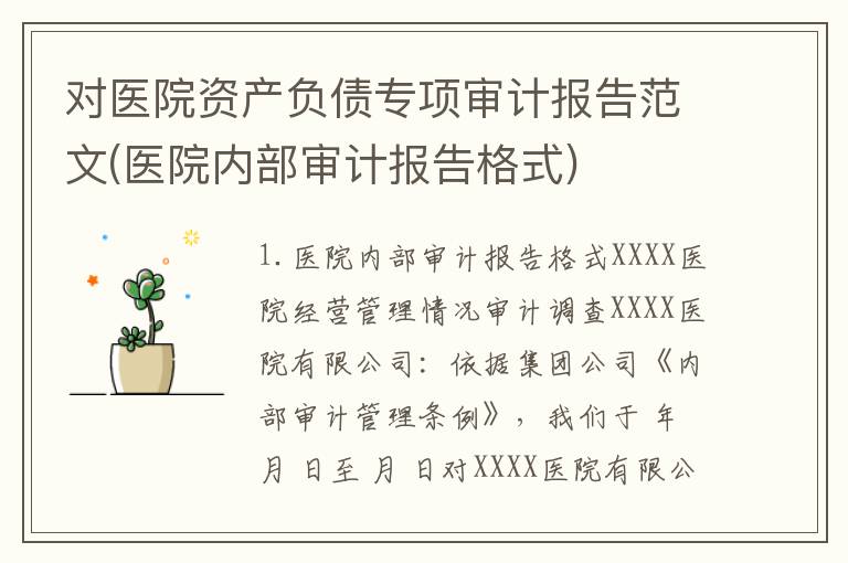 对医院资产负债专项审计报告范文(医院内部审计报告格式)