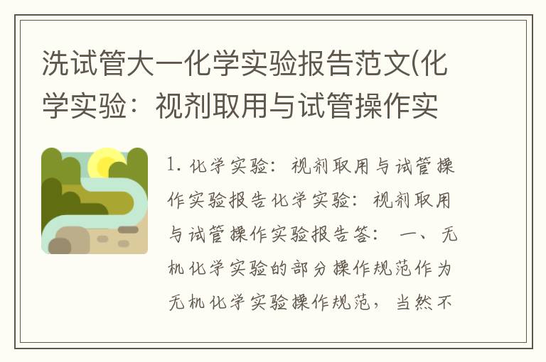 洗试管大一化学实验报告范文(化学实验：视剂取用与试管操作实验报告)