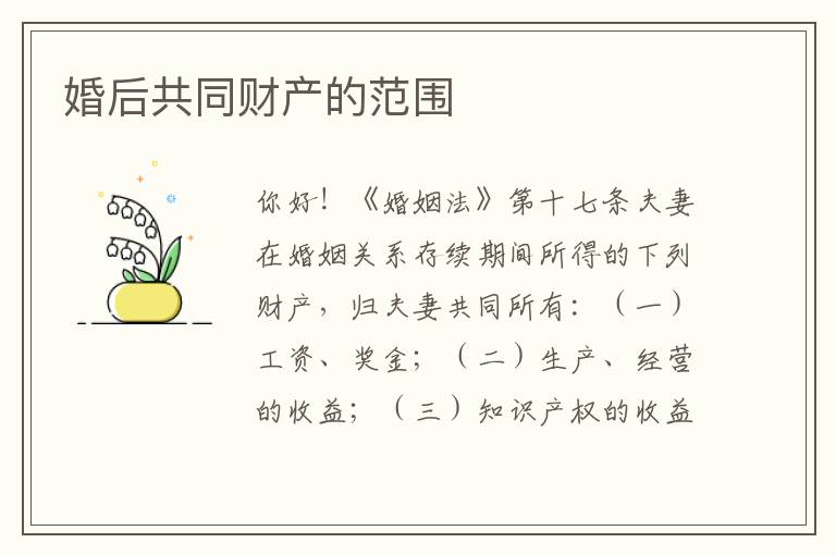 婚后共同财产的范围