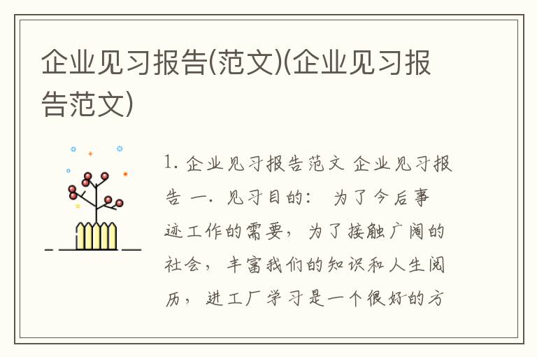 企业见习报告(范文)(企业见习报告范文)