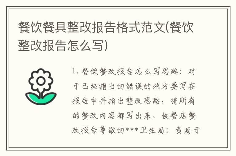 餐饮餐具整改报告格式范文(餐饮整改报告怎么写)