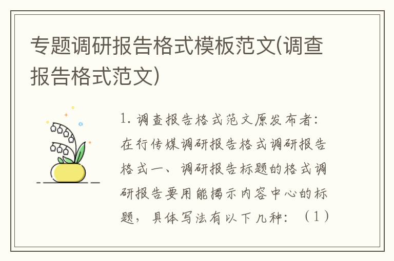 专题调研报告格式模板范文(调查报告格式范文)