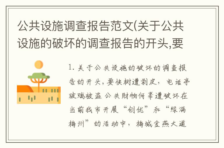 公共设施调查报告范文(关于公共设施的破坏的调查报告的开头,要快)