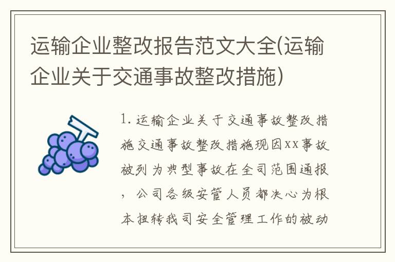 运输企业整改报告范文大全(运输企业关于交通事故整改措施)