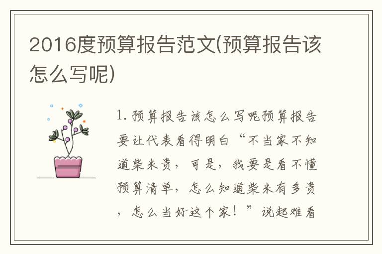 2016度预算报告范文(预算报告该怎么写呢)