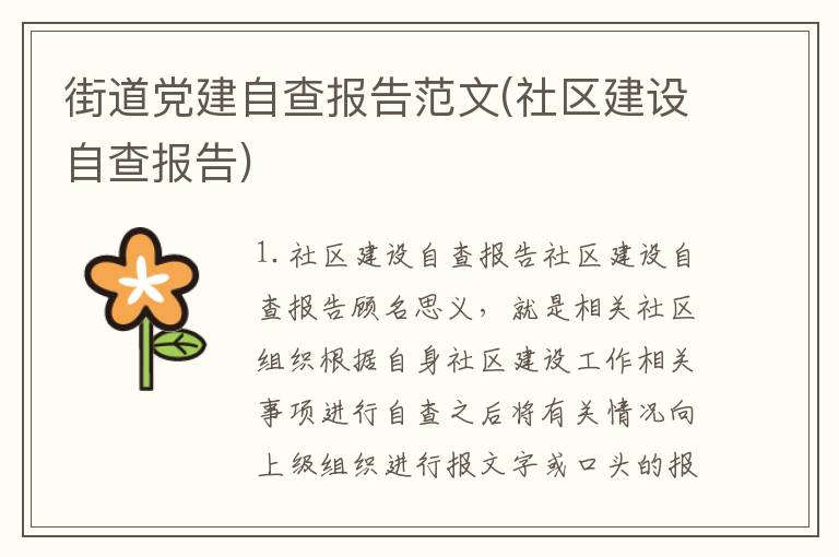 街道党建自查报告范文(社区建设自查报告)