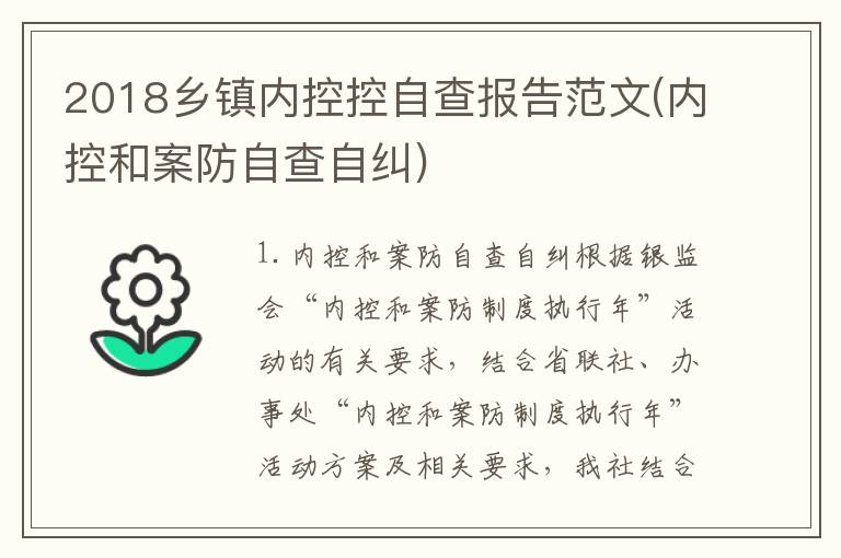 2018乡镇内控控自查报告范文(内控和案防自查自纠)