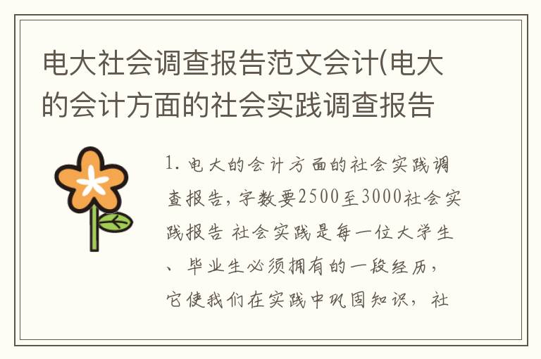 电大社会调查报告范文会计(电大的会计方面的社会实践调查报告,字数要2500至3000)