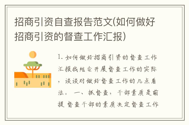 招商引资自查报告范文(如何做好招商引资的督查工作汇报)