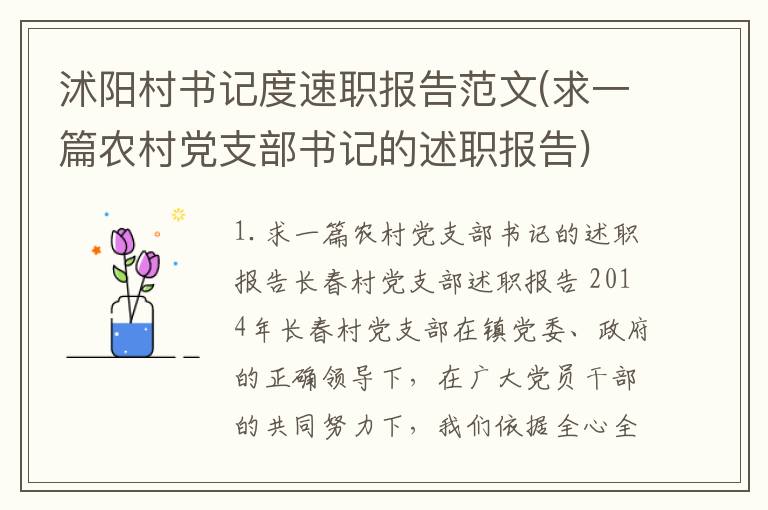 沭阳村书记度速职报告范文(求一篇农村党支部书记的述职报告)