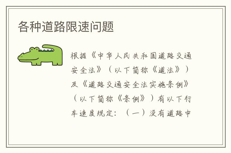 各种道路限速问题