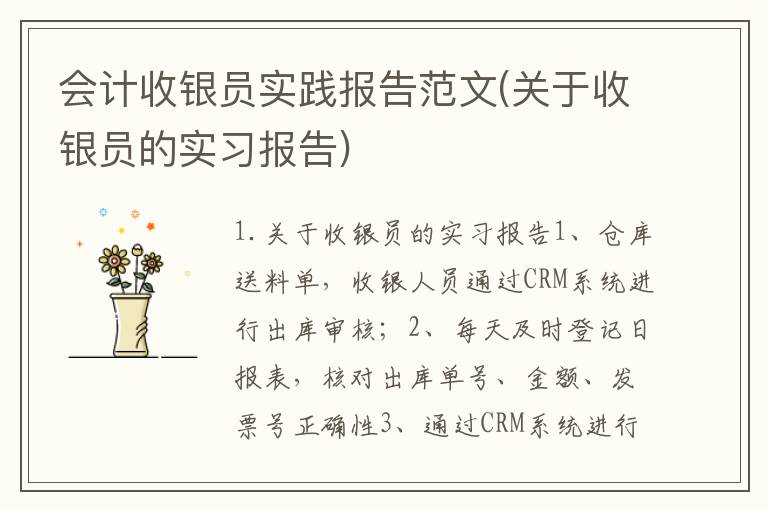 会计收银员实践报告范文(关于收银员的实习报告)
