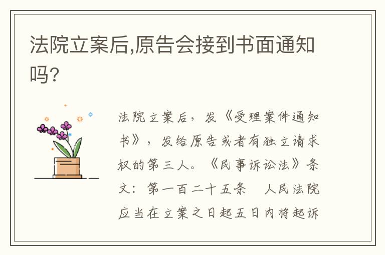 法院立案后,原告会接到书面通知吗?