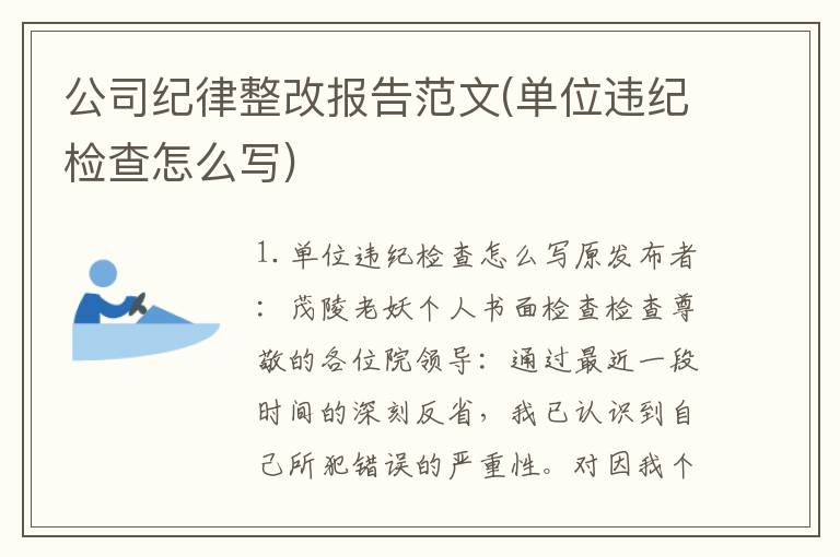 公司纪律整改报告范文(单位违纪检查怎么写)