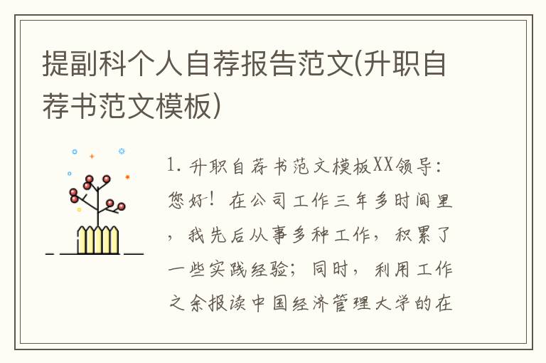 提副科个人自荐报告范文(升职自荐书范文模板)