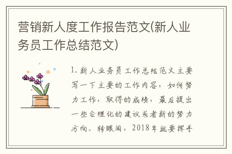 营销新人度工作报告范文(新人业务员工作总结范文)