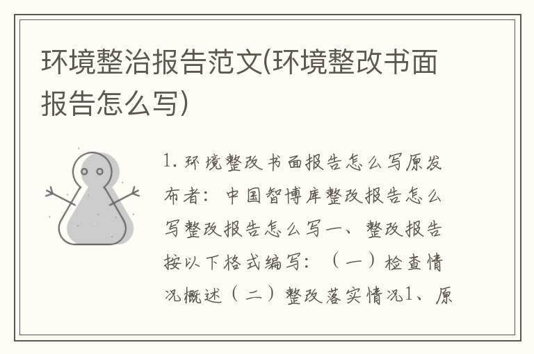 环境整治报告范文(环境整改书面报告怎么写)