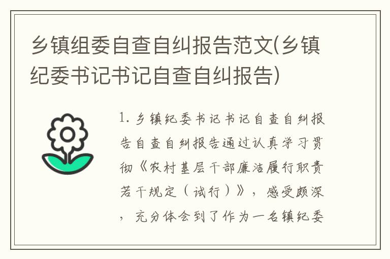 乡镇组委自查自纠报告范文(乡镇纪委书记书记自查自纠报告)