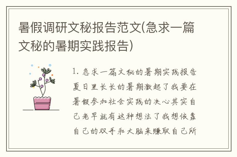 暑假调研文秘报告范文(急求一篇文秘的暑期实践报告)