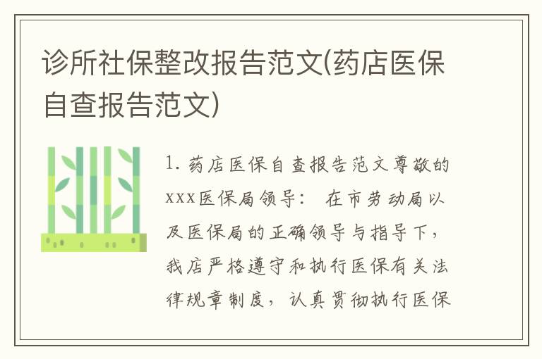 诊所社保整改报告范文(药店医保自查报告范文)